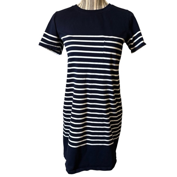 J. Crew Dress XS Navy White Nautical Striped Mini T-Shirt Dress Short Slv Cotton - Picture 3 of 15